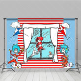 Cat in The Hat Red and Blue Stripes Birthday Party Backdrop